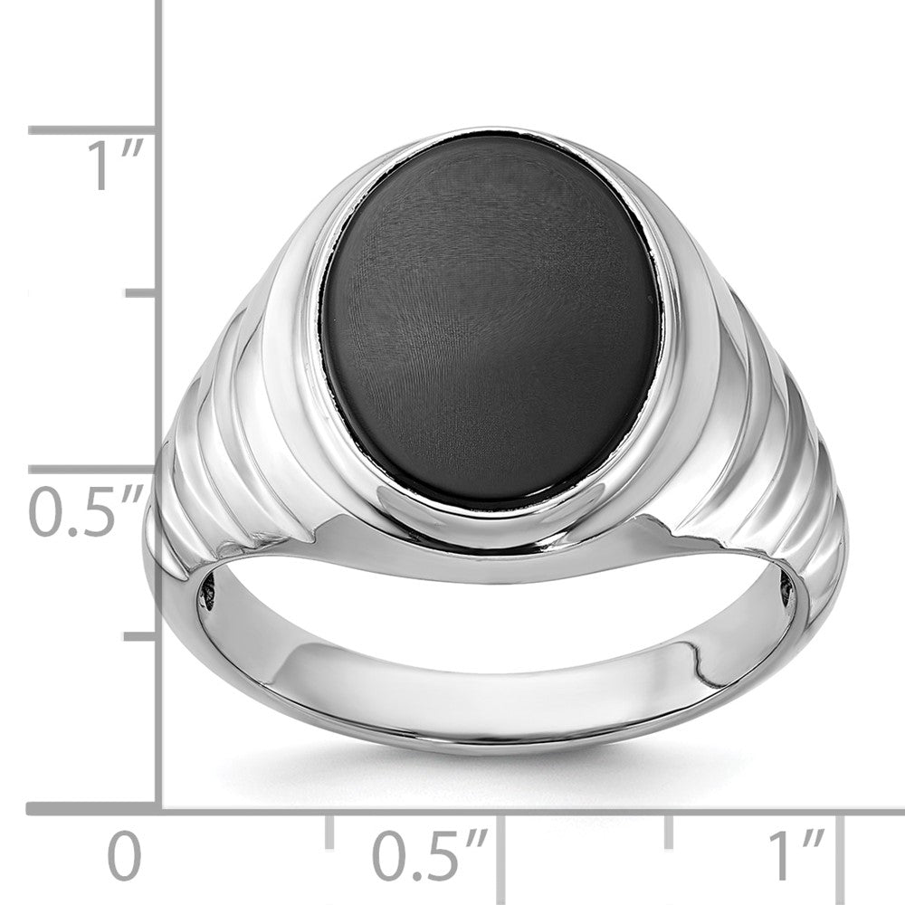 14k White Gold IBGoodman Men's Oval Onyx Complete Ring
