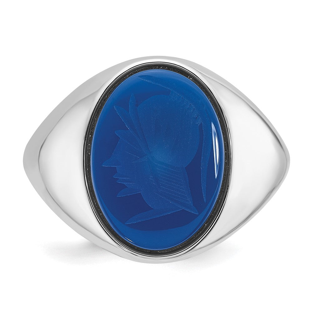 14k White Gold IBGoodman Men's Blue Agate Complete Ring