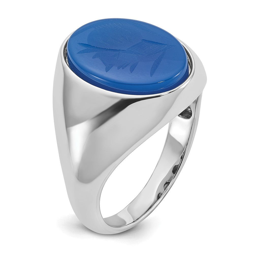 14k White Gold IBGoodman Men's Blue Agate Complete Ring