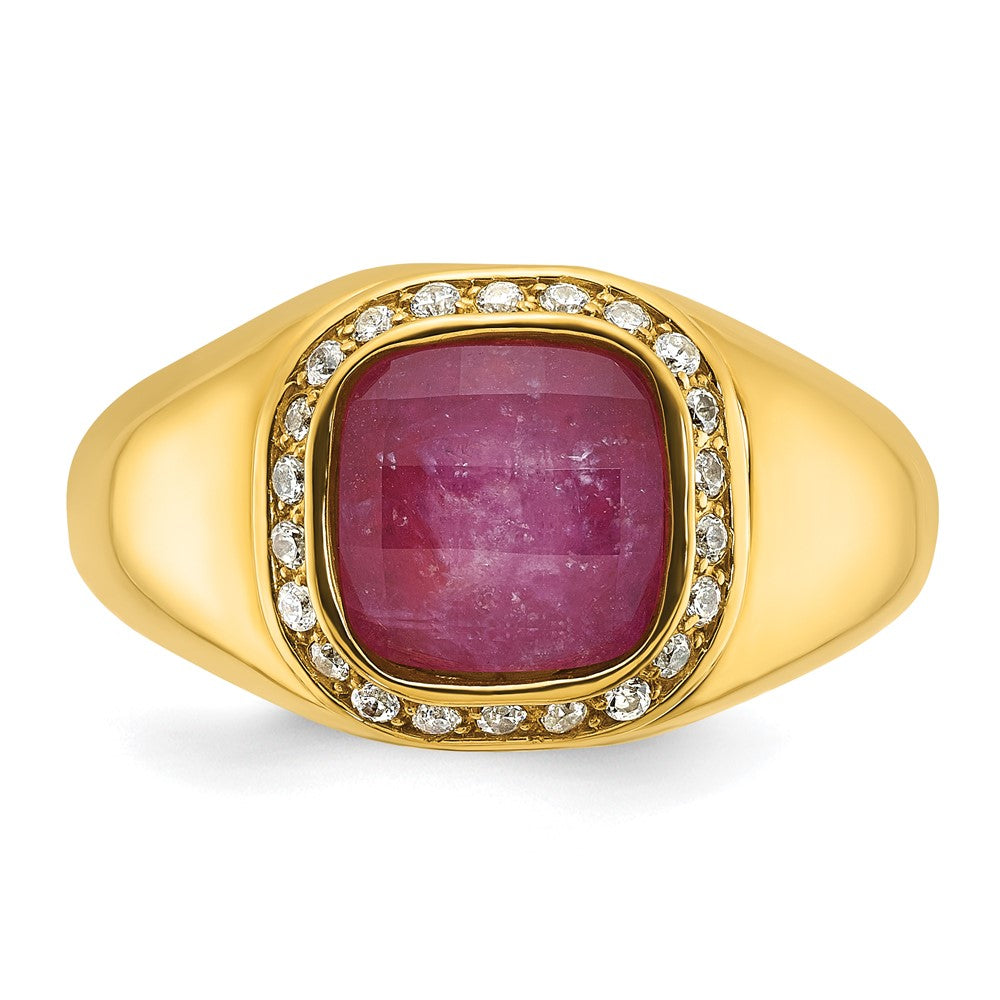14k IBGoodman Men's Ruby Doublet Stone and 1/5 carat Diamond Complete Ring