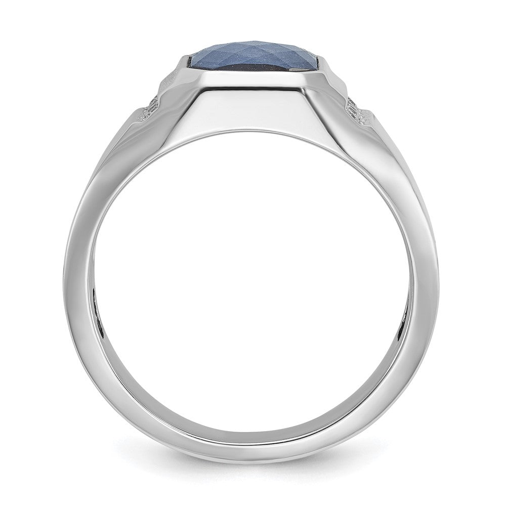 14k White Gold IBGoodman Men's Sapphire Doublet Stone and 1/6 carat Diamond Complete Ring
