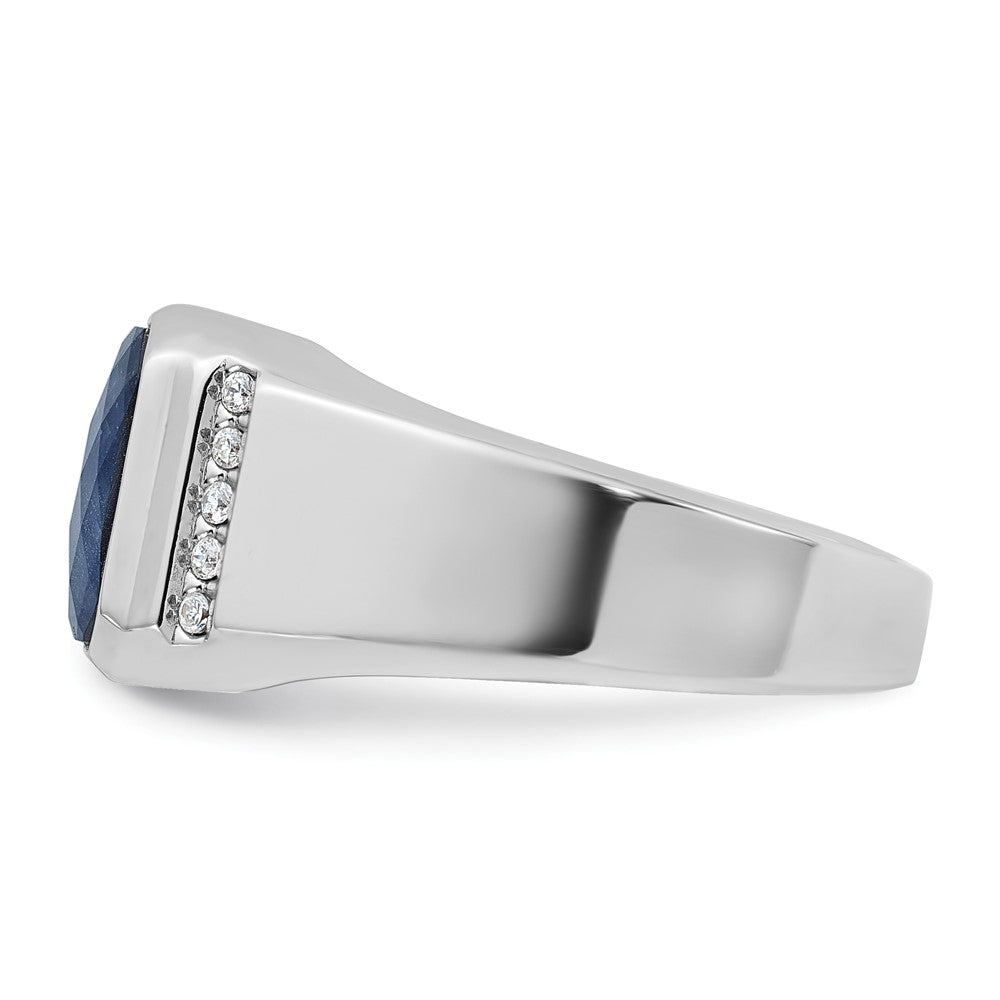 14k White Gold IBGoodman Men's Sapphire Doublet Stone and 1/6 carat Diamond Complete Ring