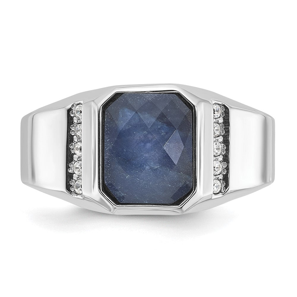 14k White Gold IBGoodman Men's Sapphire Doublet Stone and 1/6 carat Diamond Complete Ring