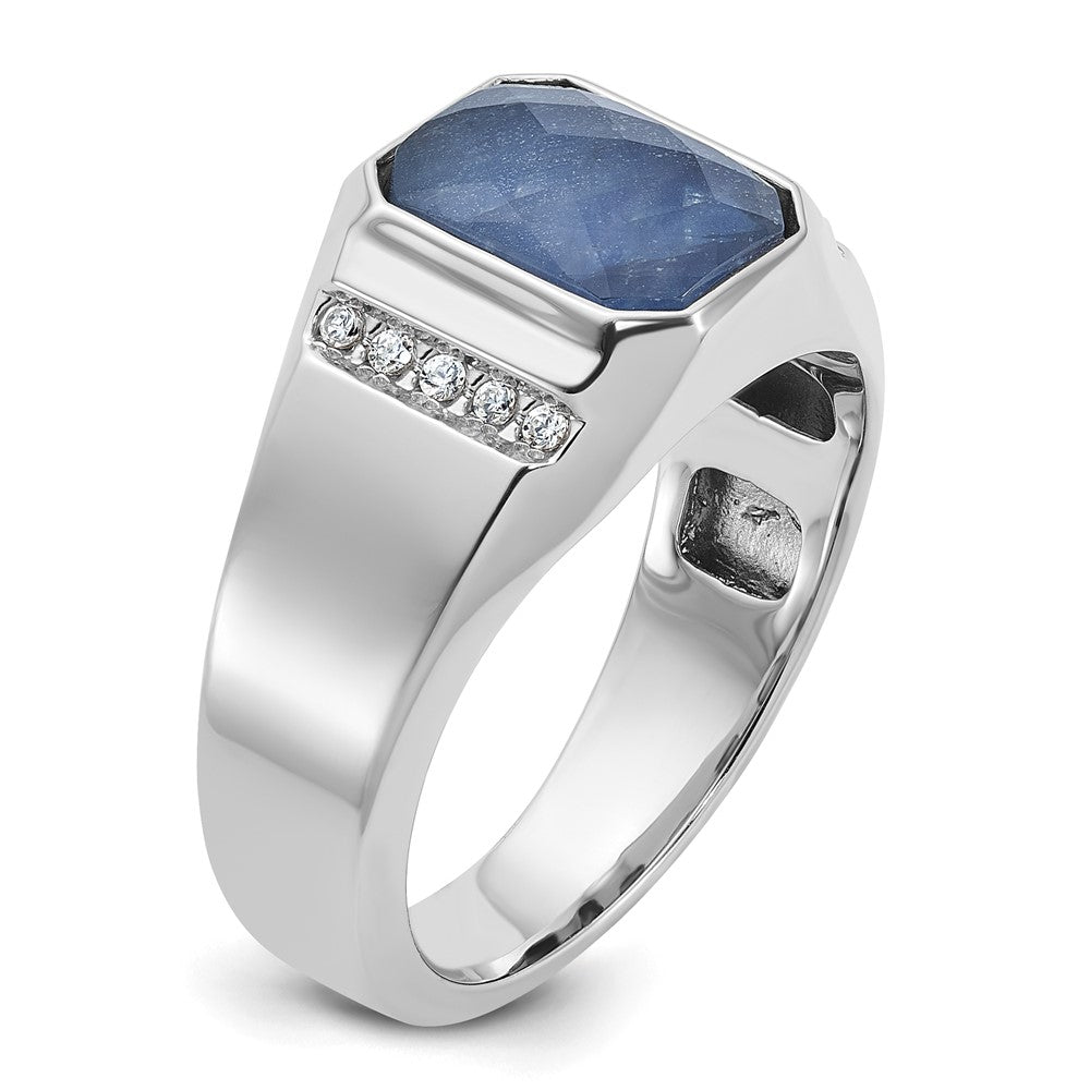 14k White Gold IBGoodman Men's Sapphire Doublet Stone and 1/6 carat Diamond Complete Ring