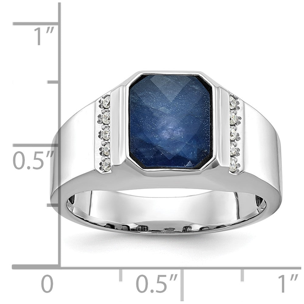 14k White Gold IBGoodman Men's Sapphire Doublet Stone and 1/6 carat Diamond Complete Ring