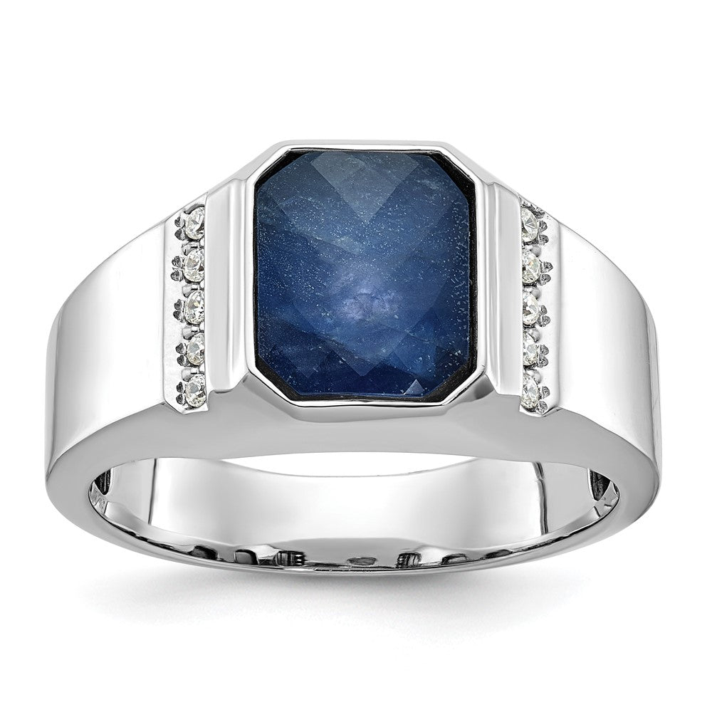 14k White Gold IBGoodman Men's Sapphire Doublet Stone and 1/6 carat Diamond Complete Ring