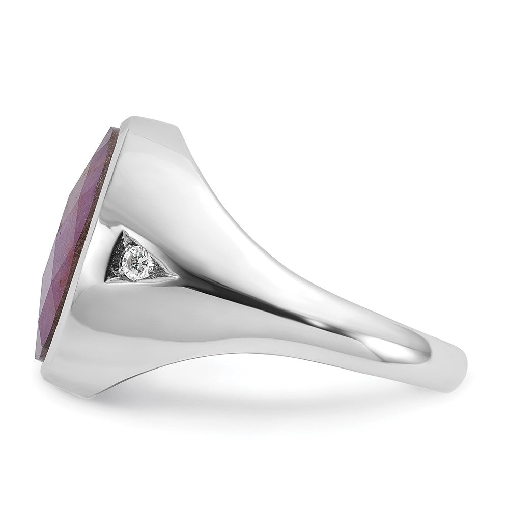 14k White Gold IBGoodman Men's Oval Ruby Doublet Stone and 1/15 carat Diamond Complete Ring
