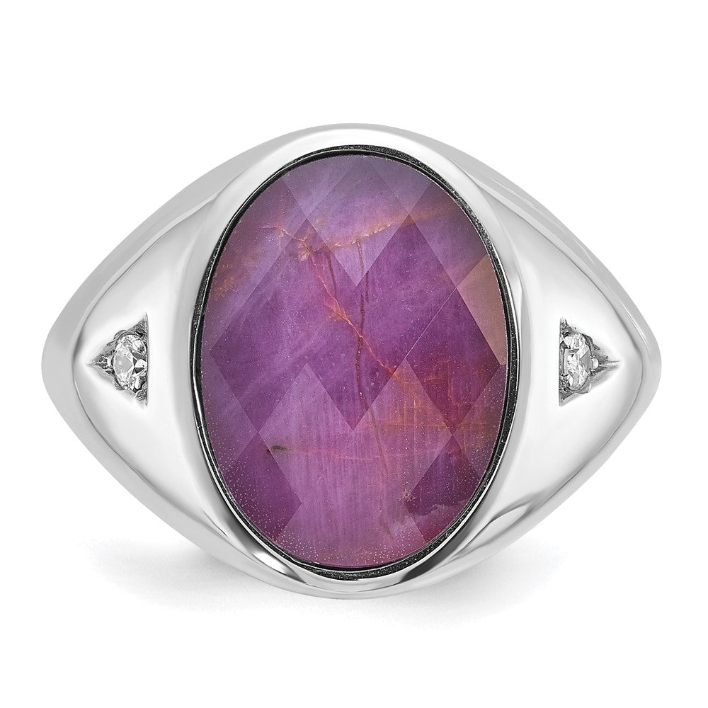 14k White Gold IBGoodman Men's Oval Gemstone and Diamond Ring Mounting