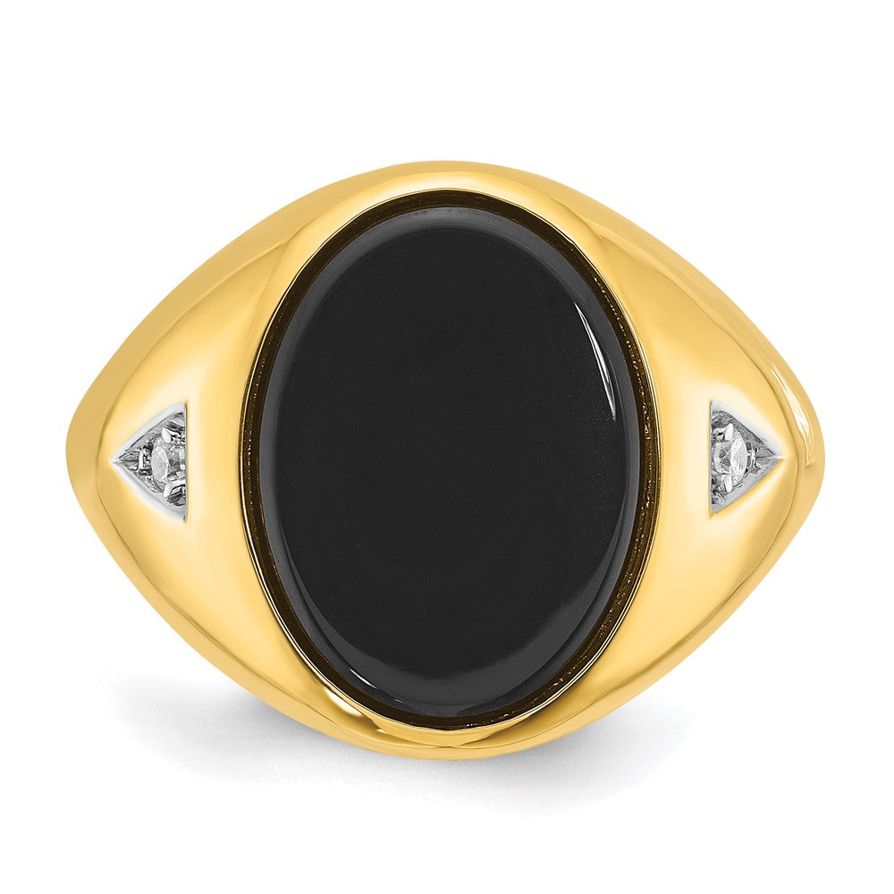14k IBGoodman Men's Oval Onyx and 1/15 carat Diamond Complete Ring