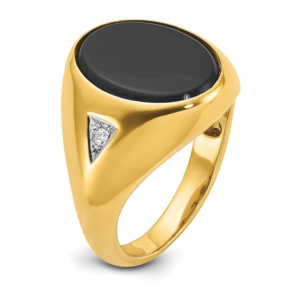 14k IBGoodman Men's Oval Onyx and 1/15 carat Diamond Complete Ring