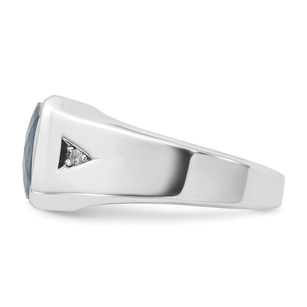 14k White Gold IBGoodman Men's Sapphire Doublet Stone and 1/20 carat Diamond Complete Ring