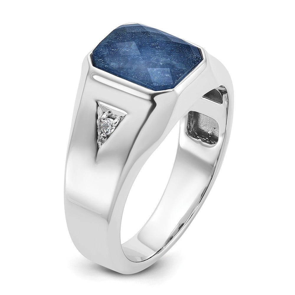 14k White Gold IBGoodman Men's Sapphire Doublet Stone and 1/20 carat Diamond Complete Ring