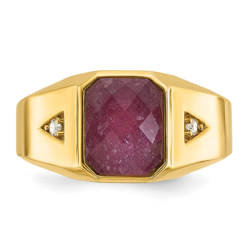 14k IBGoodman Men's Ruby Doublet Stone and 1/20 carat Diamond Complete Ring