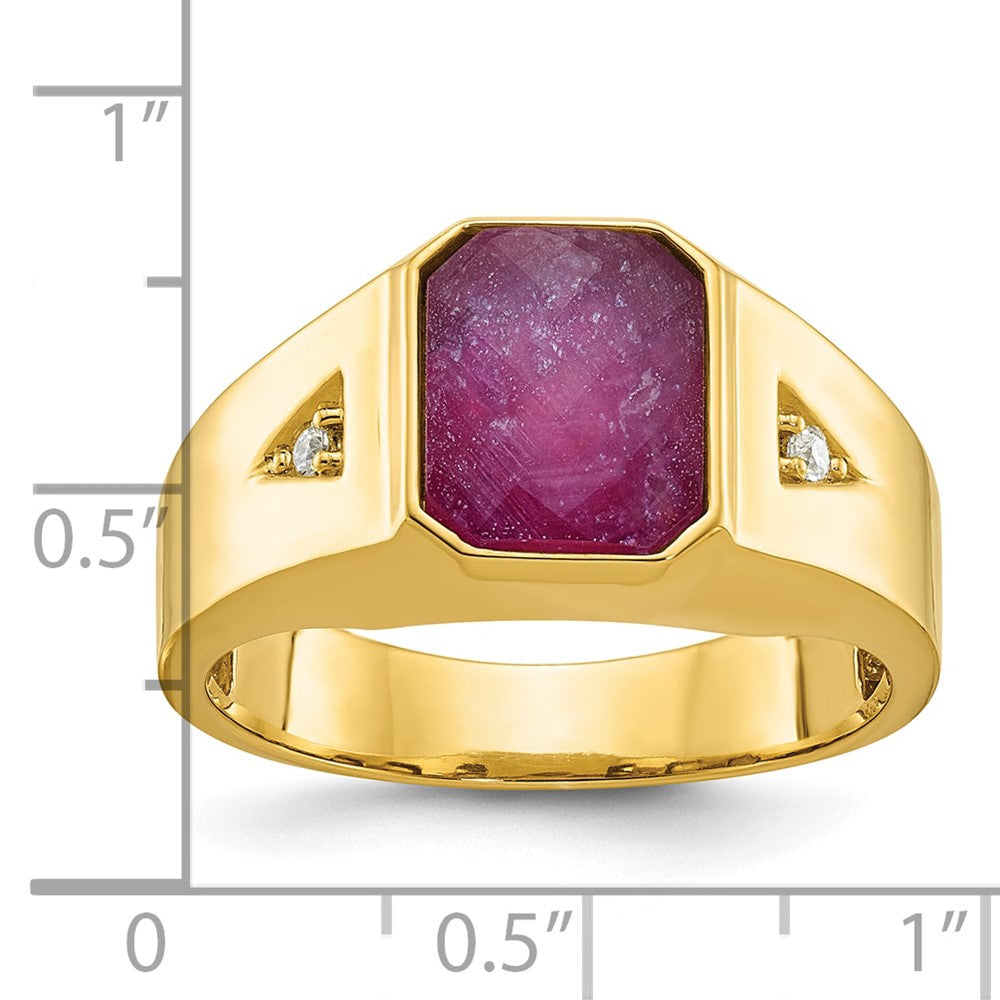 14k IBGoodman Men's Ruby Doublet Stone and 1/20 carat Diamond Complete Ring
