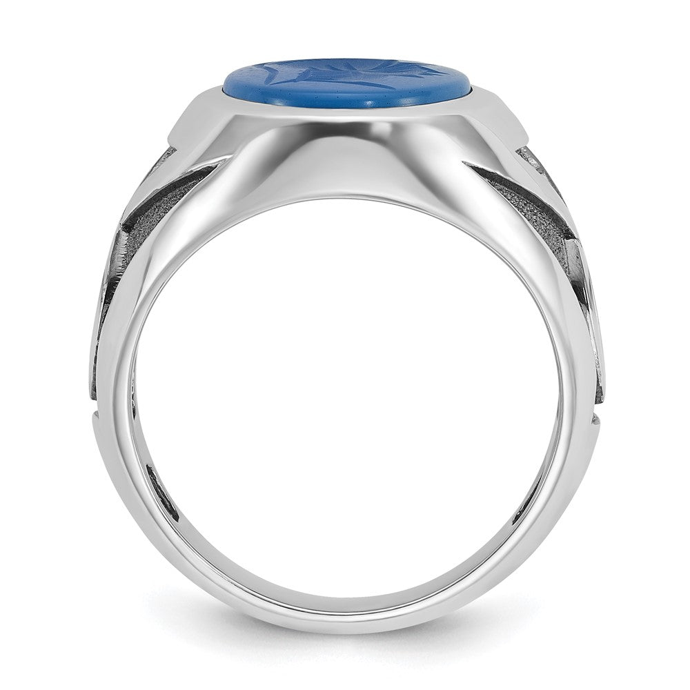 14k White Gold IBGoodman Men's with Black Rhodium Blue Agate Complete Ring