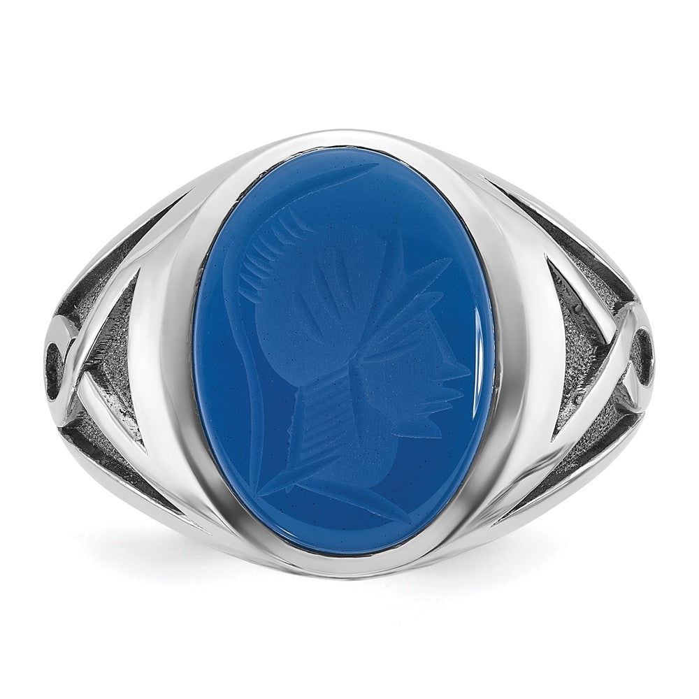 14k White Gold IBGoodman Men's with Black Rhodium Blue Agate Complete Ring