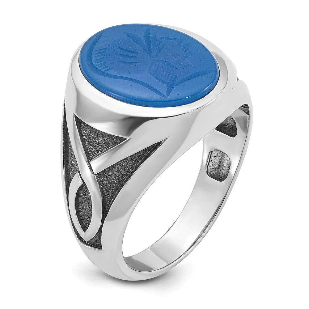 14k White Gold IBGoodman Men's with Black Rhodium Blue Agate Complete Ring