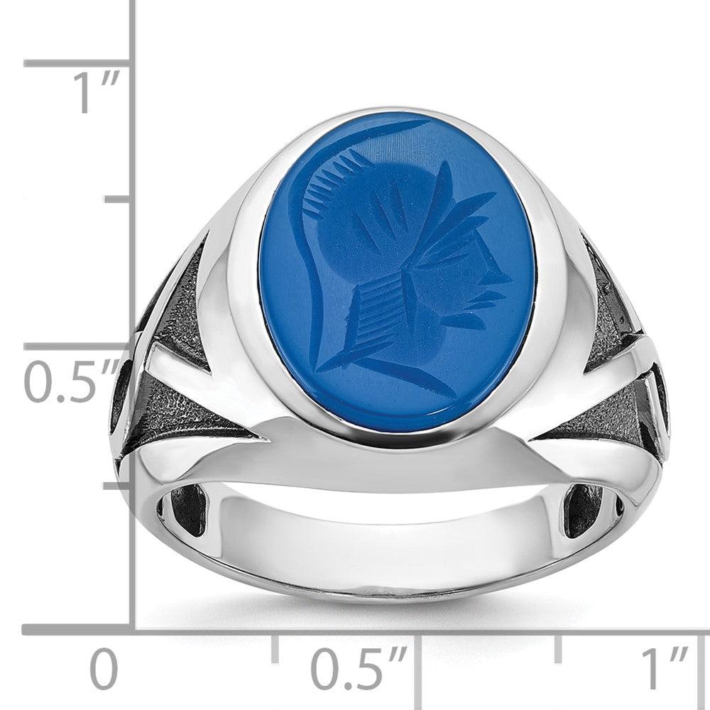 14k White Gold IBGoodman Men's with Black Rhodium Blue Agate Complete Ring