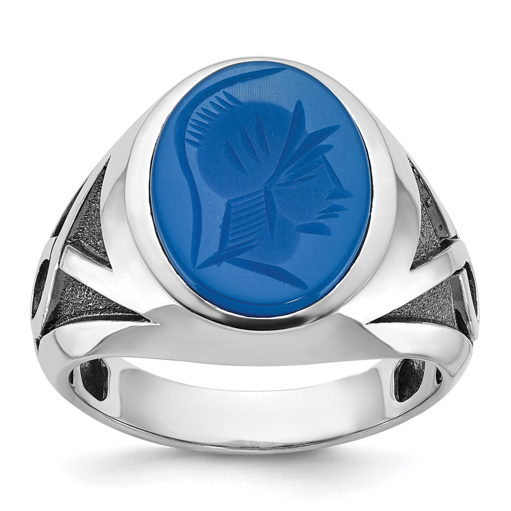 14k White Gold IBGoodman Men's with Black Rhodium Blue Agate Complete Ring