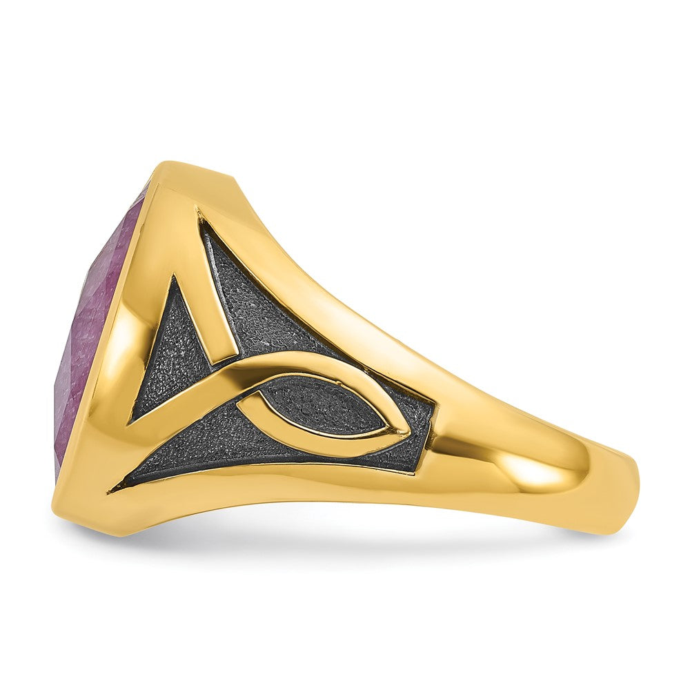 14k with Black Rhodium IBGoodman Men's Ruby Doublet Stone Complete Ring