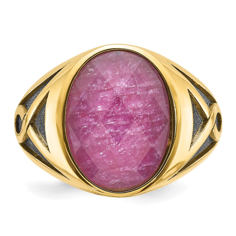 14k with Black Rhodium IBGoodman Men's Ruby Doublet Stone Complete Ring