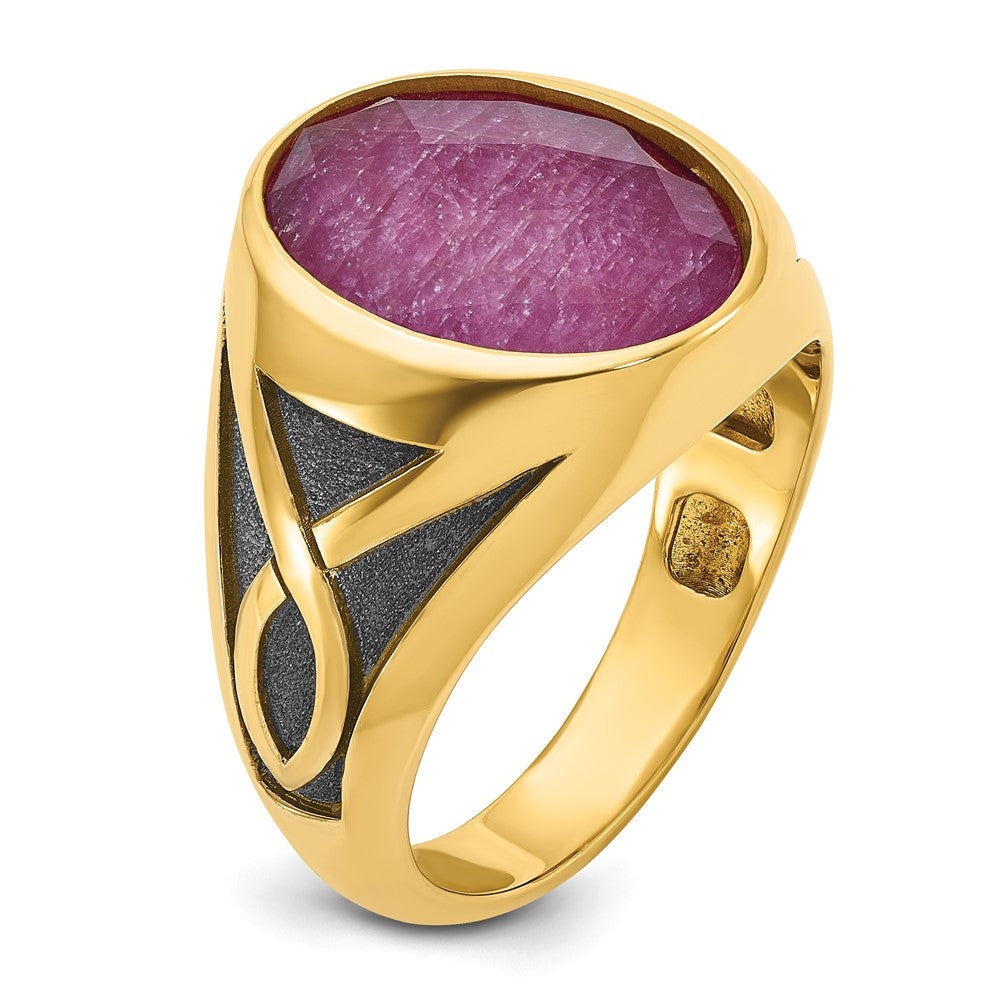 14k with Black Rhodium IBGoodman Men's Ruby Doublet Stone Complete Ring