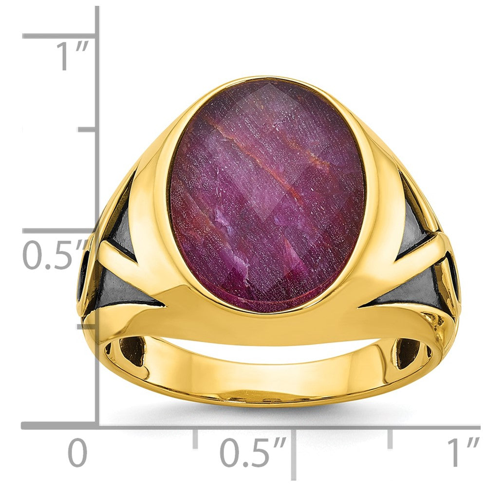 14k with Black Rhodium IBGoodman Men's Ruby Doublet Stone Complete Ring