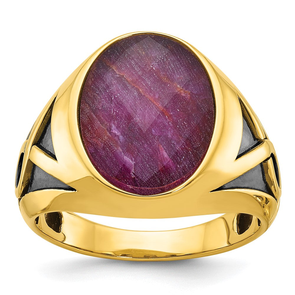 14k with Black Rhodium IBGoodman Men's Ruby Doublet Stone Complete Ring