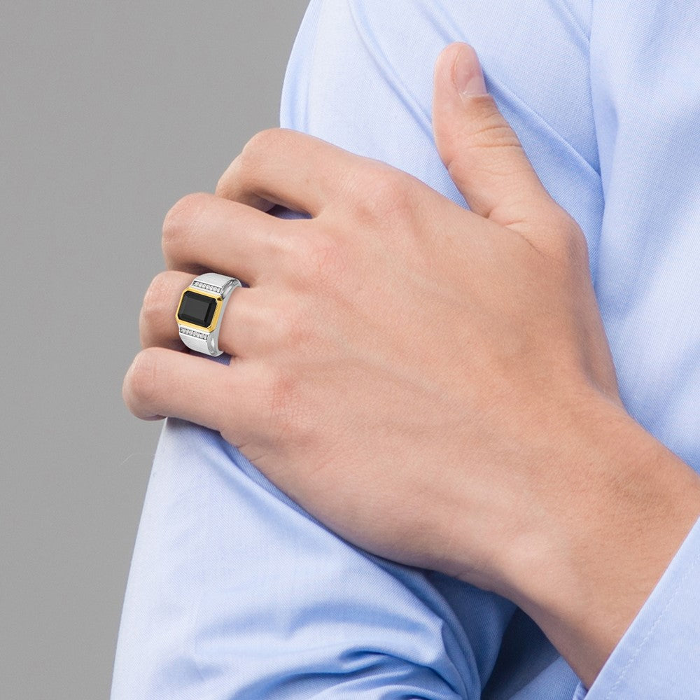 14k Two-tone IBGoodman Men's Polished and Satin Onyx and 1/10 carat Diamond Complete Ring