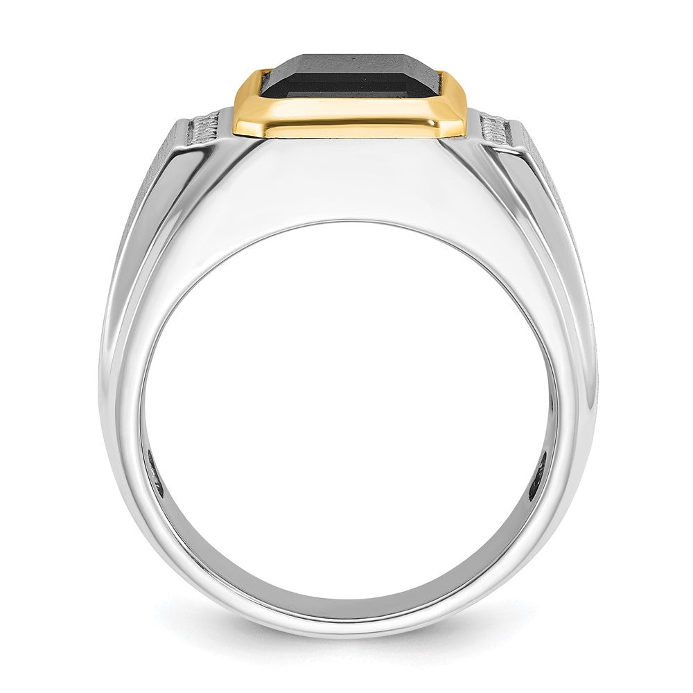 14k Two-tone IBGoodman Men's Polished and Satin Onyx and 1/10 carat Diamond Complete Ring