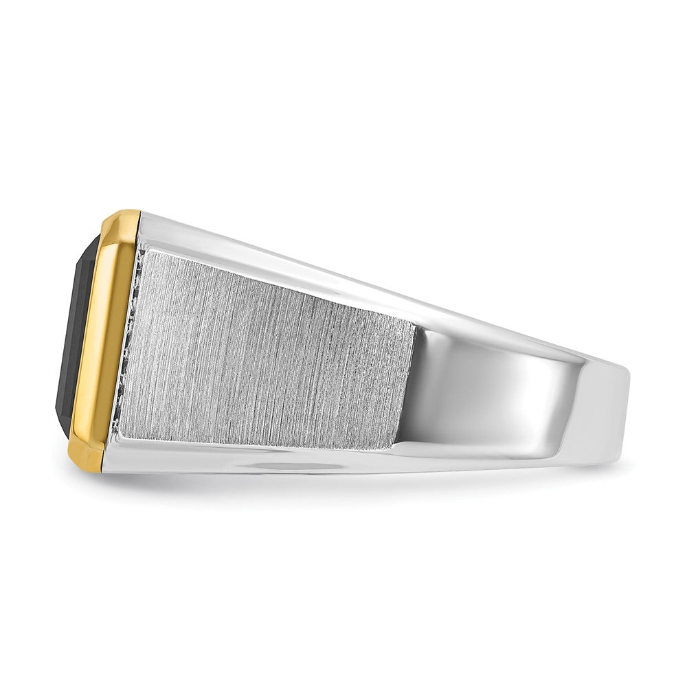 14k Two-tone IBGoodman Men's Polished and Satin Onyx and 1/10 carat Diamond Complete Ring