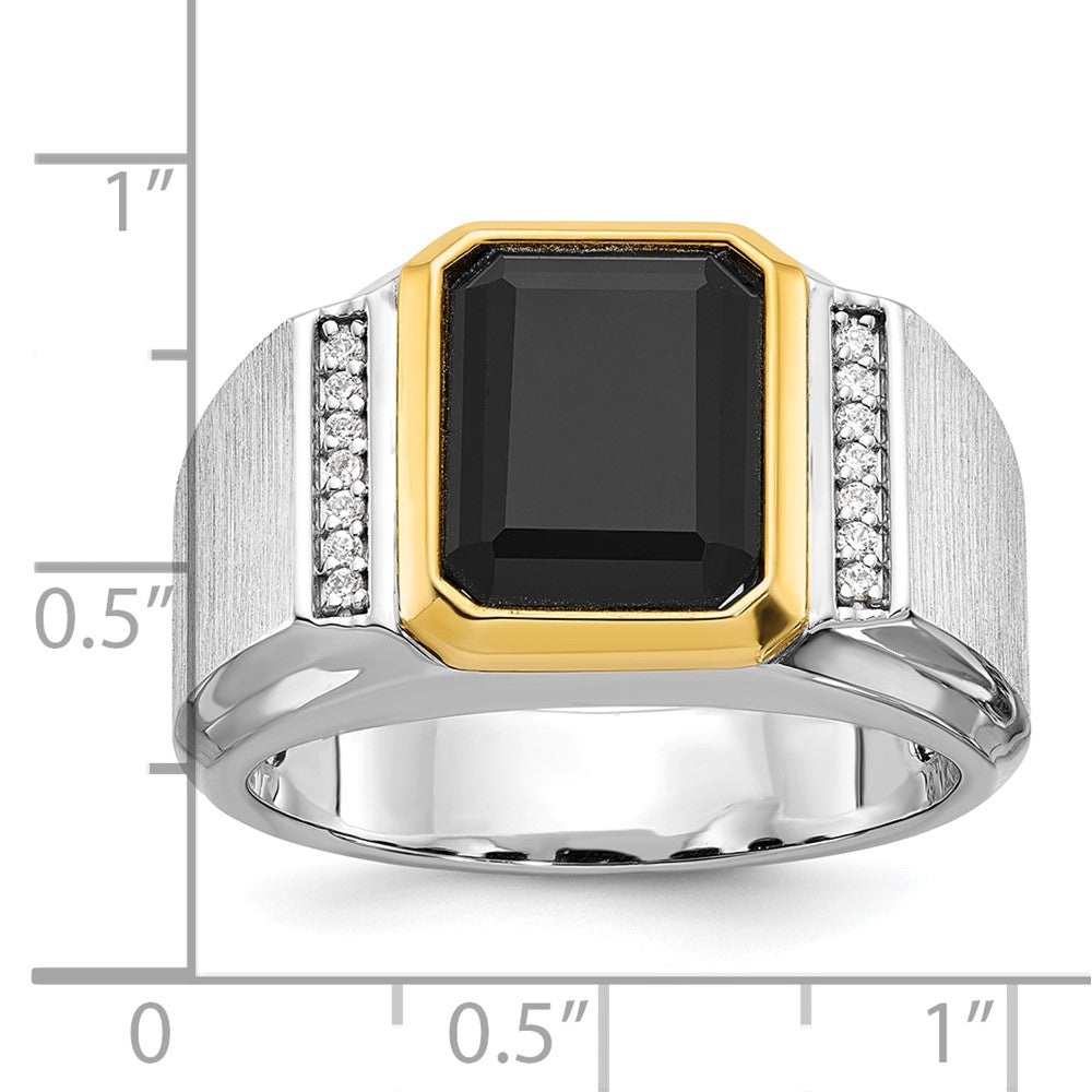 14k Two-tone IBGoodman Men's Polished and Satin Onyx and 1/10 carat Diamond Complete Ring