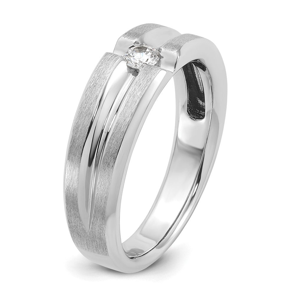 14k White Gold IBGoodman Men's Polished and Satin 1/6 carat Diamond Complete Ring