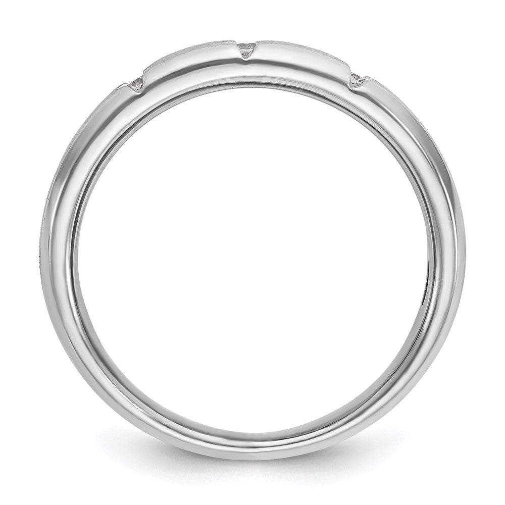 IBGoodman 14k White Gold Men's Polished Satin and Grooved 3-Stone 1/5 Carat AA Quality Diamond Ring
