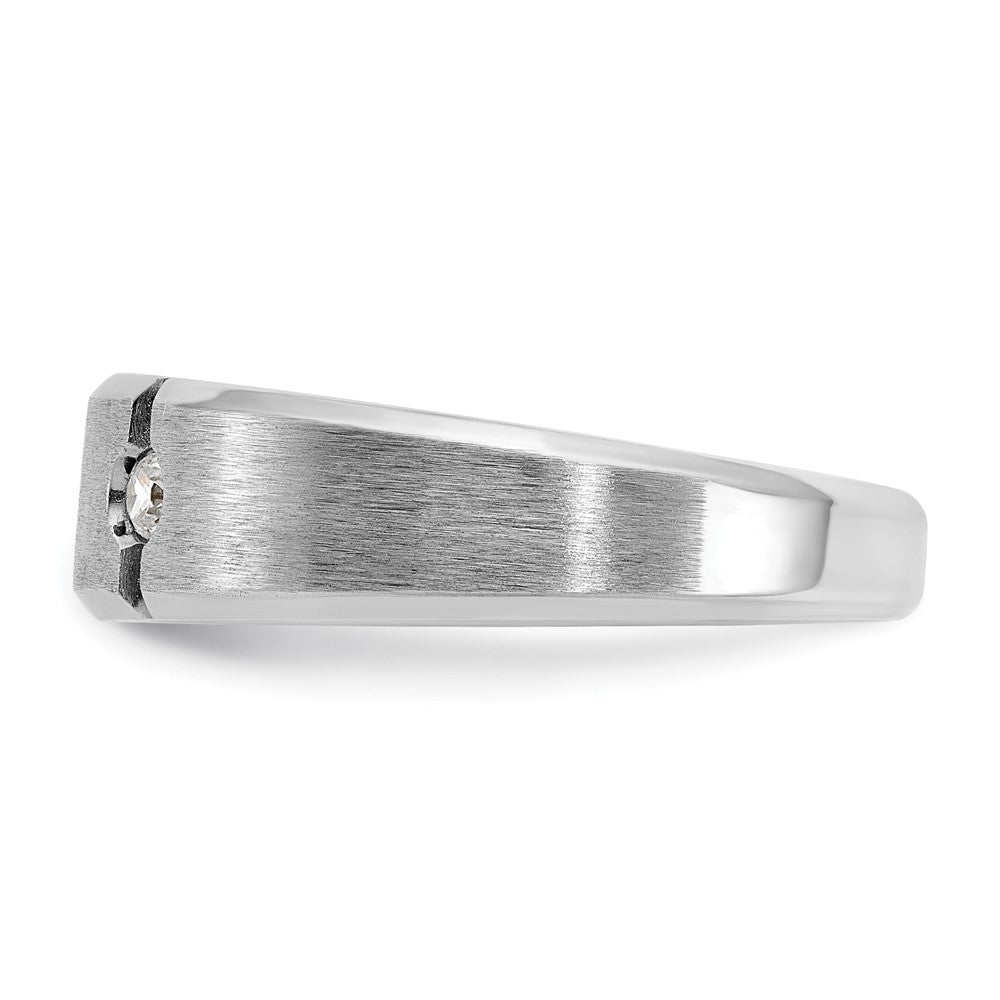 IBGoodman 14k White Gold Men's Polished Satin and Grooved 3-Stone 1/5 Carat AA Quality Diamond Ring