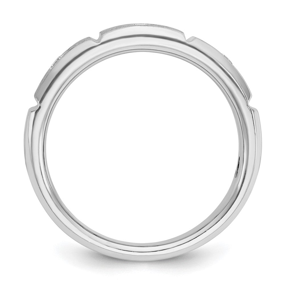 IBGoodman 14k White Gold Men's Polished Satin and Grooved 3-Stone 1/5 Carat AA Quality Diamond Ring
