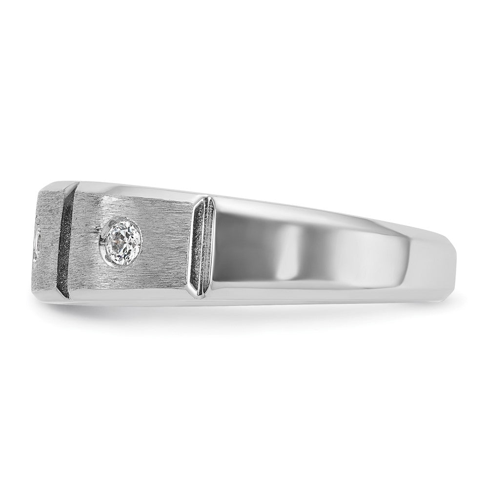 IBGoodman 14k White Gold Men's Polished Satin and Grooved 3-Stone 1/5 Carat AA Quality Diamond Ring