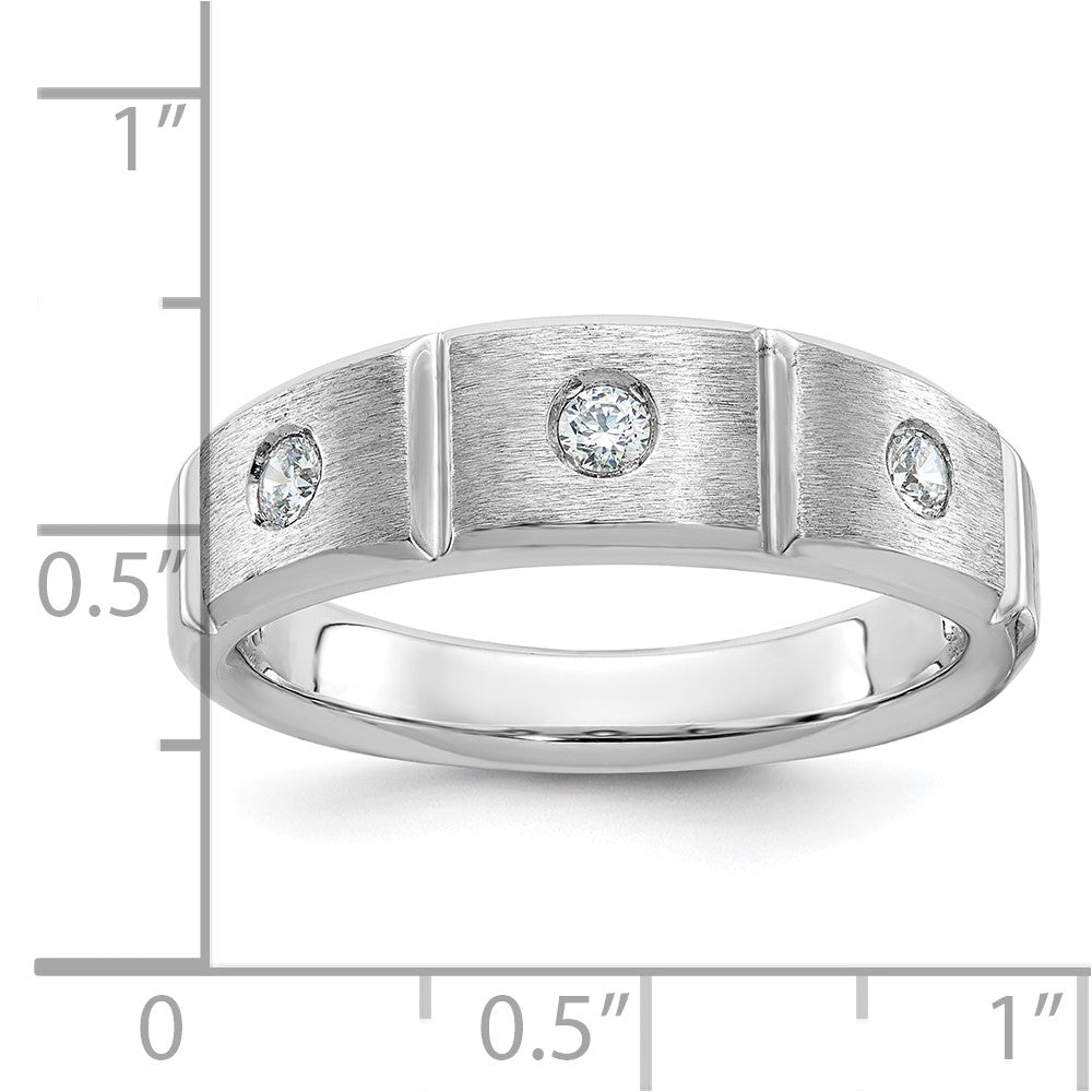 IBGoodman 14k White Gold Men's Polished Satin and Grooved 3-Stone Ring Mounting