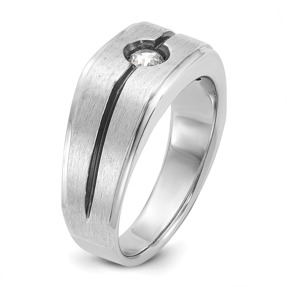 14k White Gold with Black Rhodium IBGoodman Men's Satin 1/5 carat Diamond Complete Ring