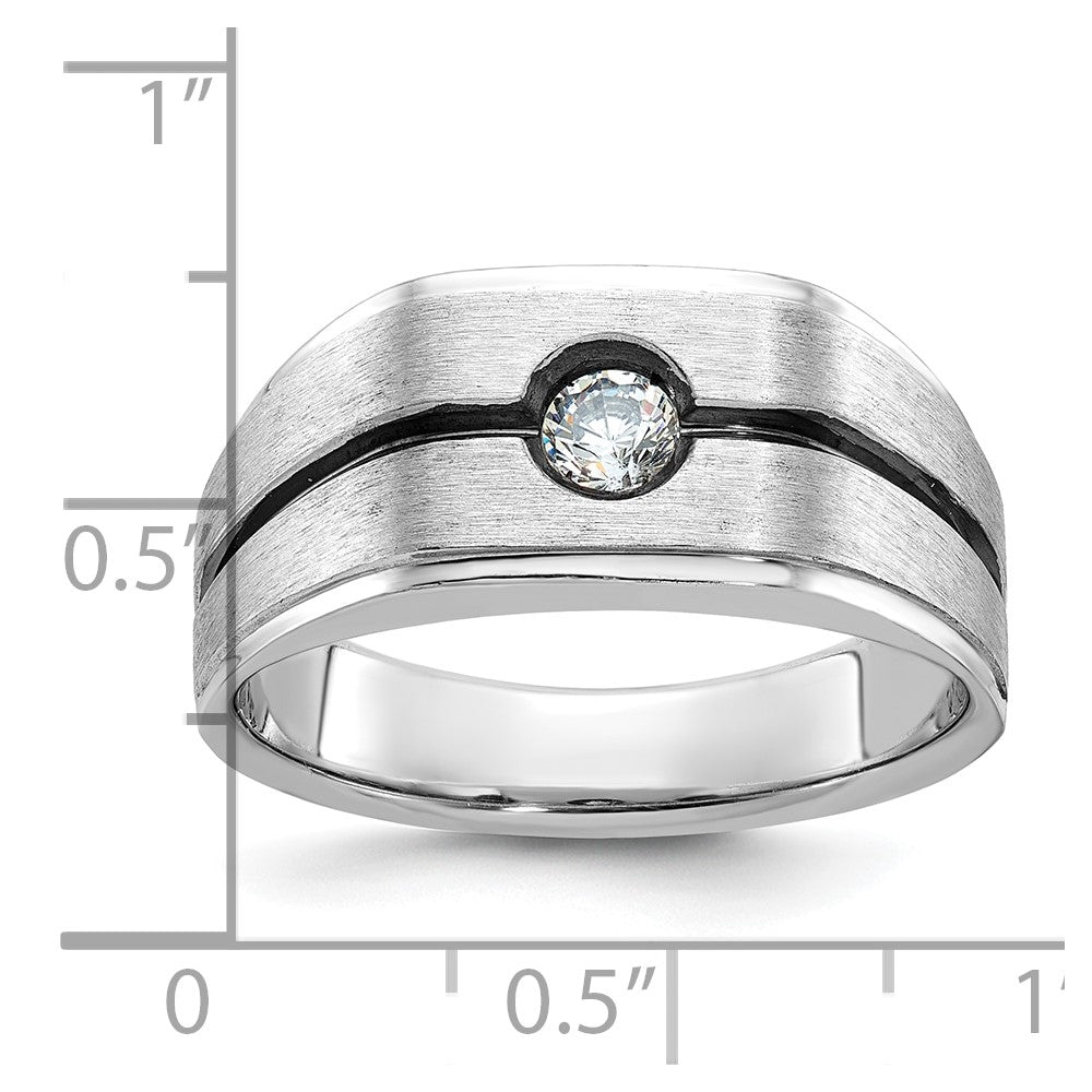 14k White Gold with Black Rhodium IBGoodman Men's Satin 1/5 carat Diamond Complete Ring