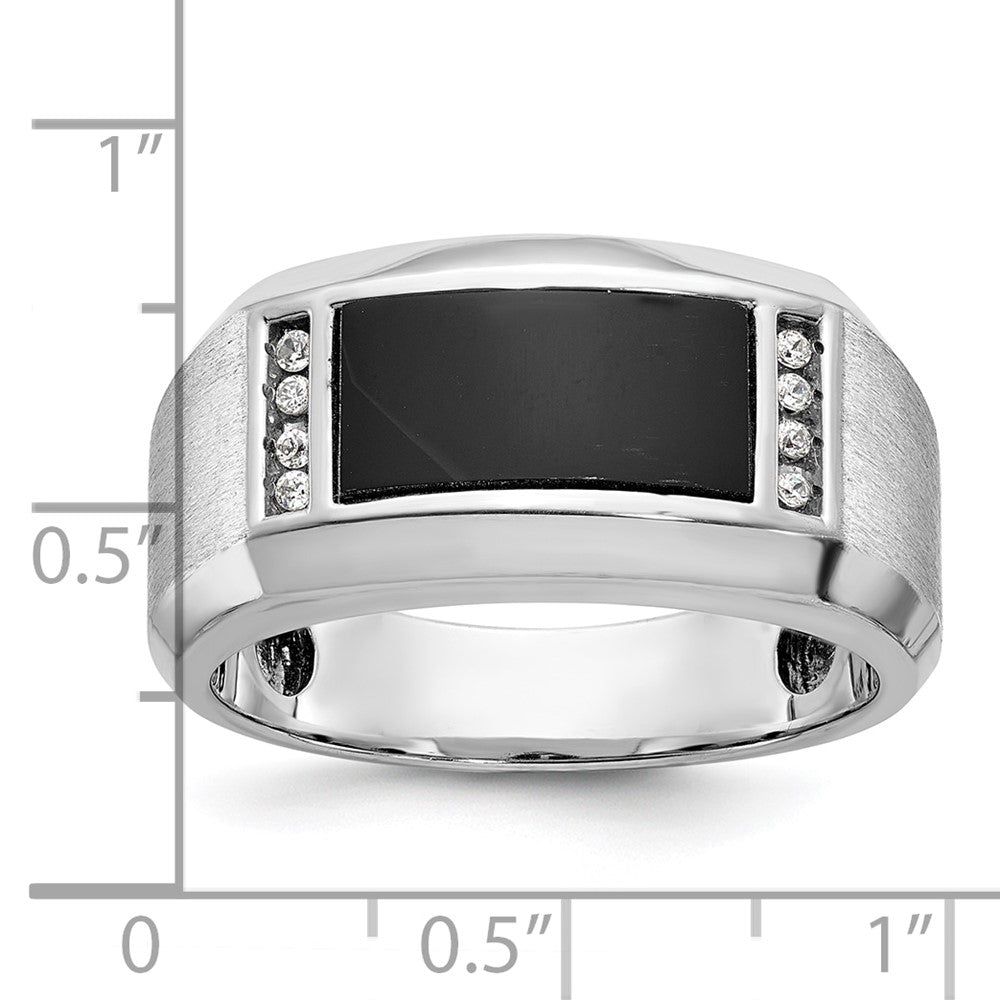 14k White Gold IBGoodman Men's Satin Onyx and 1/15 carat Diamond Complete Ring