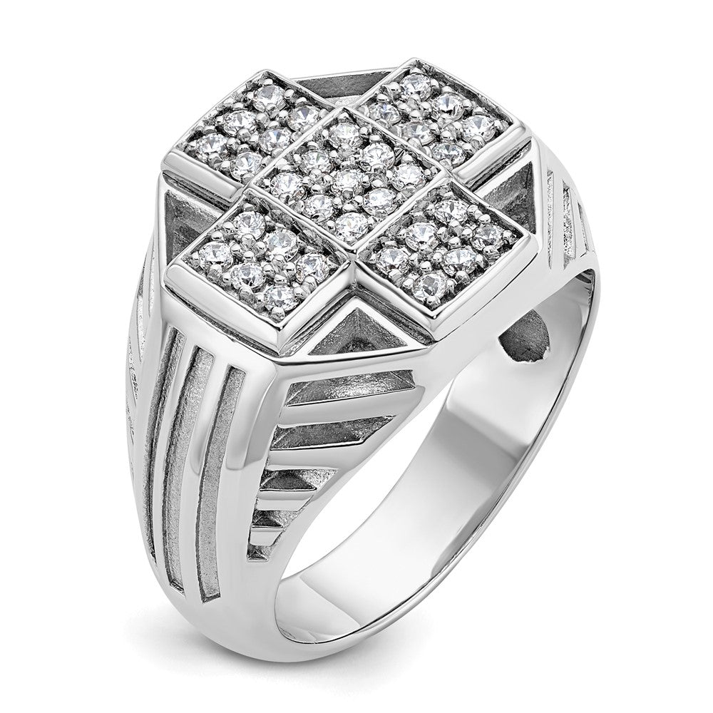 IBGoodman 14k White Gold Men's Polished Textured and Grooved Cross Cluster Ring Mounting