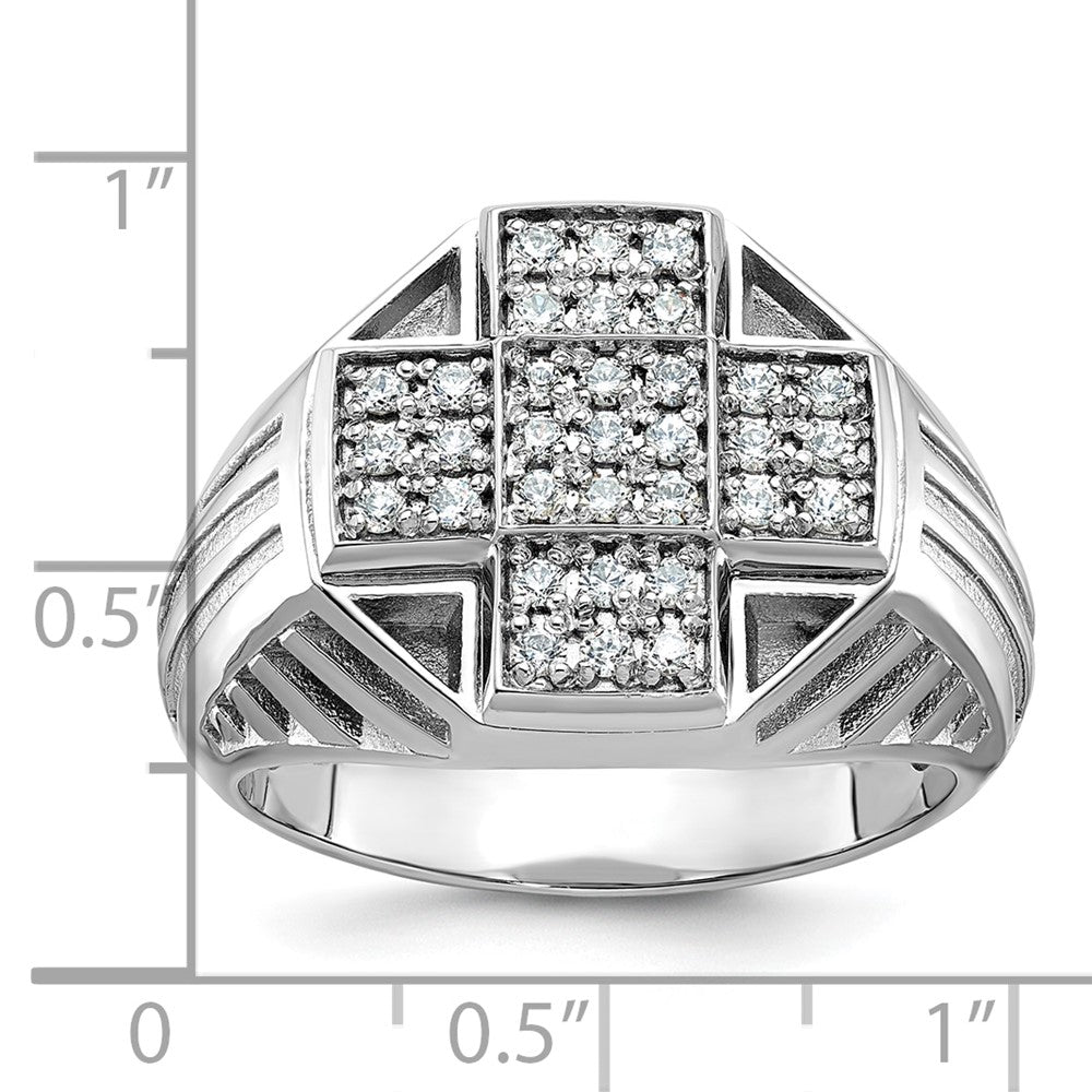 IBGoodman 14k White Gold Men's Polished Textured and Grooved Cross Cluster Ring Mounting