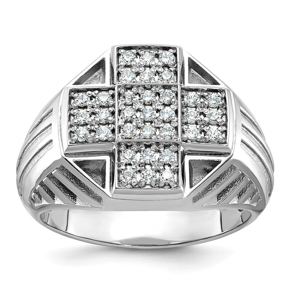 IBGoodman 14k White Gold Men's Polished Textured and Grooved 1/2 Carat AA Quality Diamond Cross Cluster Ring