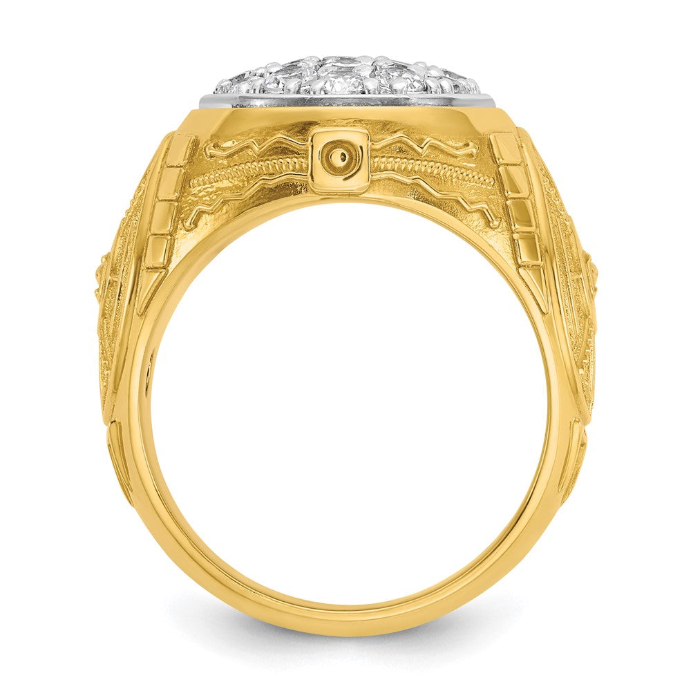 IBGoodman 14k Two-tone Men's Polished and Textured 1 5/8 Carat AA Quality Diamond Oval Cluster Ring