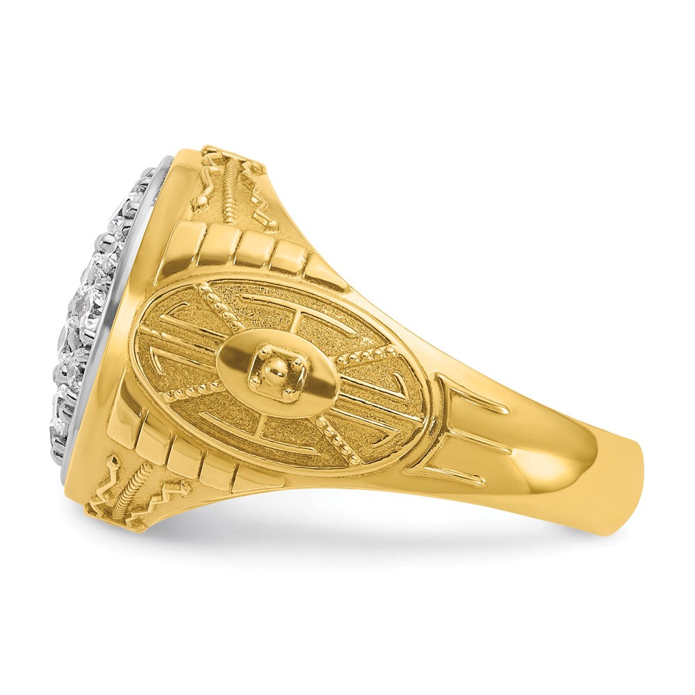 IBGoodman 14k Two-tone Men's Polished and Textured 1 5/8 Carat AA Quality Diamond Oval Cluster Ring