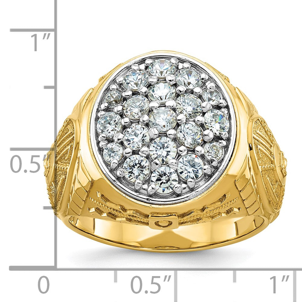 IBGoodman 14k Two-tone Men's Polished and Textured 1 5/8 Carat AA Quality Diamond Oval Cluster Ring