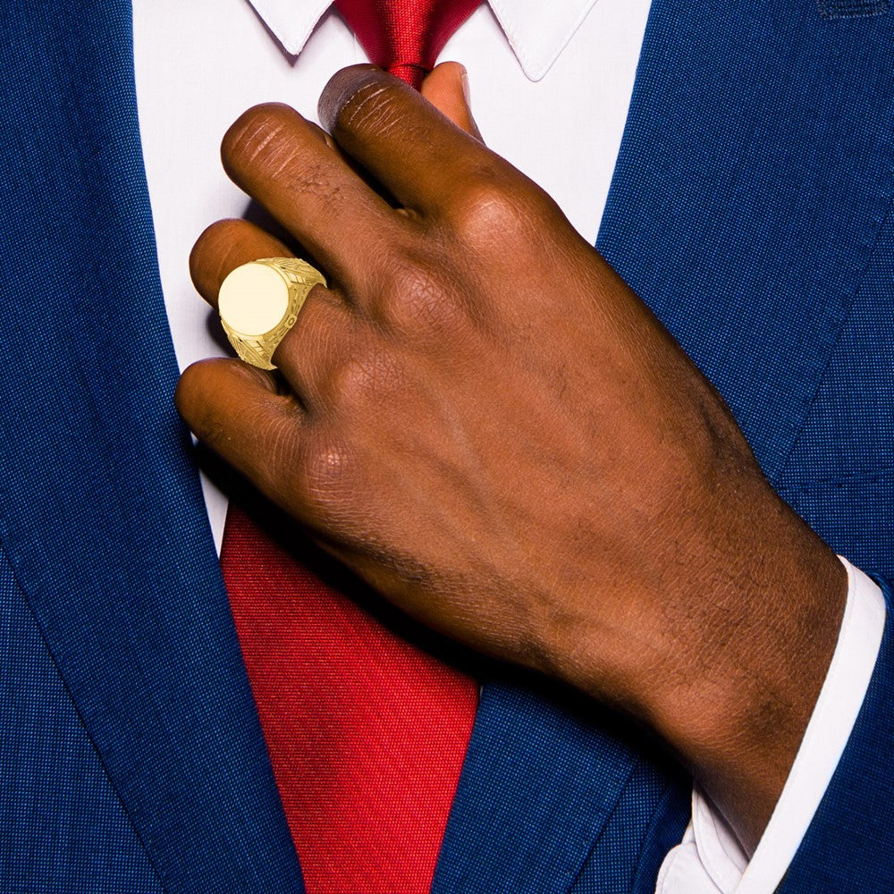 14k IBGoodman 18.5x15.75mm Men's Round Signet Ring