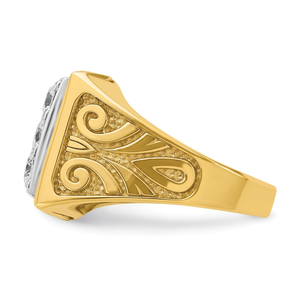 IBGoodman 14k Two-tone Men's Polished and Textured Scroll Design 2 Carat AA Quality Diamond Square Cluster Ring
