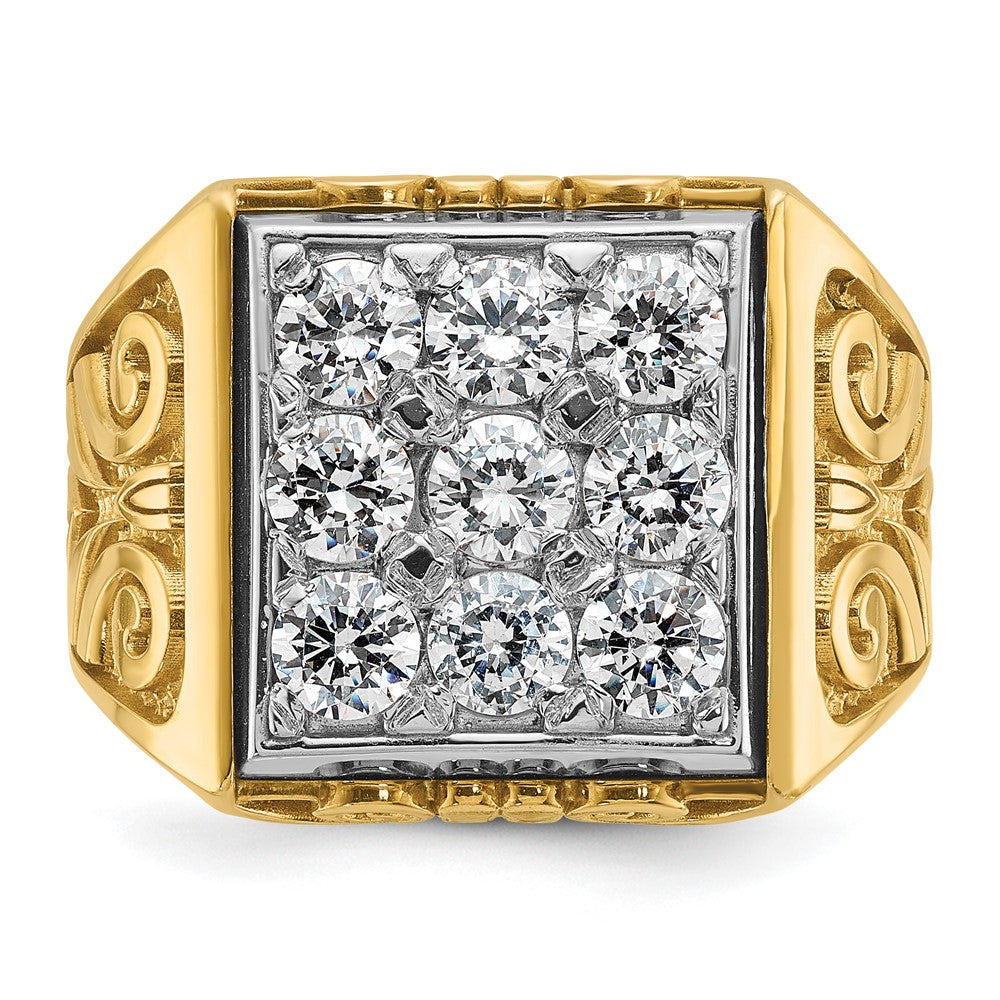 IBGoodman 14k Two-tone Men's Polished and Textured Scroll Design 2 Carat AA Quality Diamond Square Cluster Ring